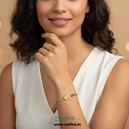 Green Stone Gold Flower Bracelet