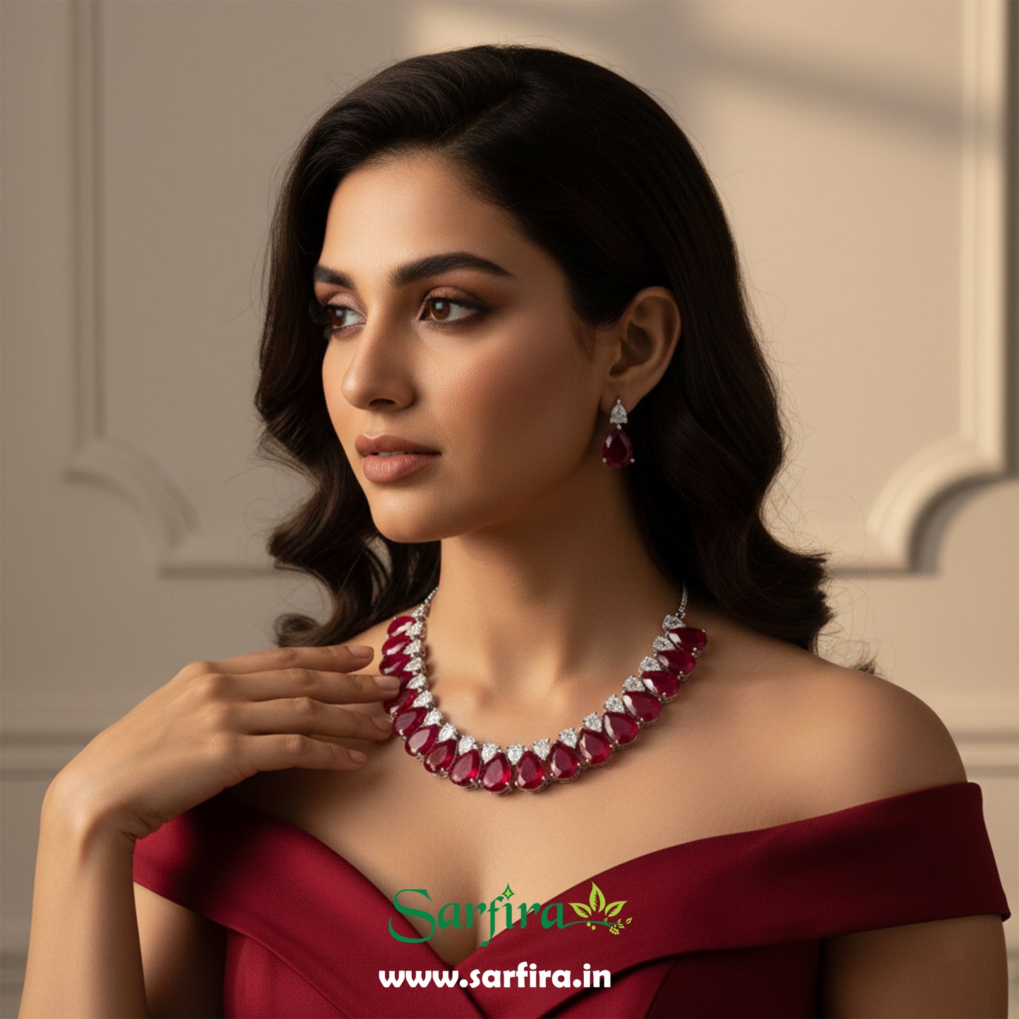 Red Stone Tear Drop Choker Necklace