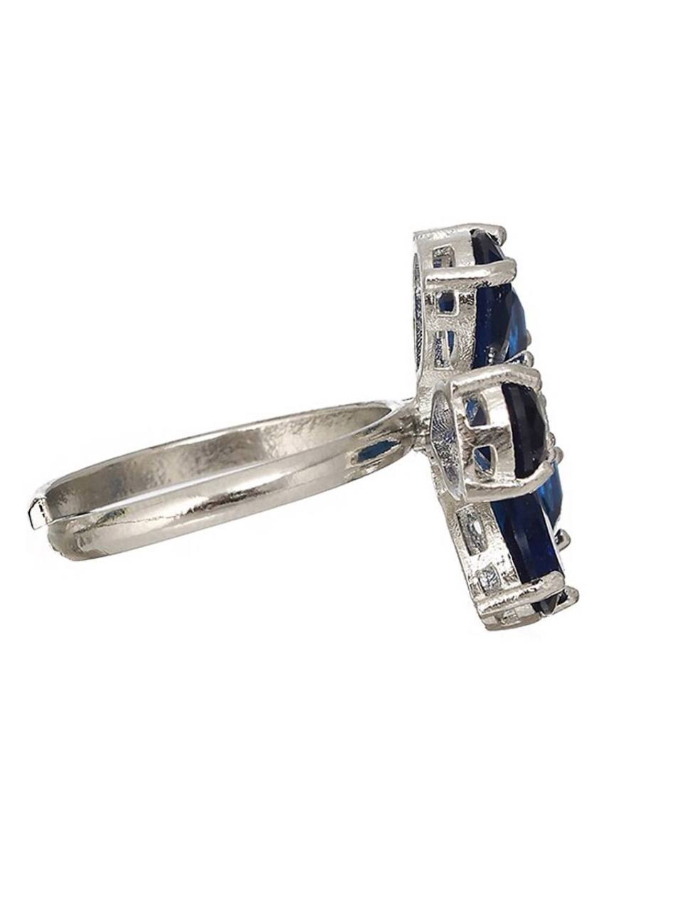 Blue Floral Gemstone Adjustable Finger Ring for Women