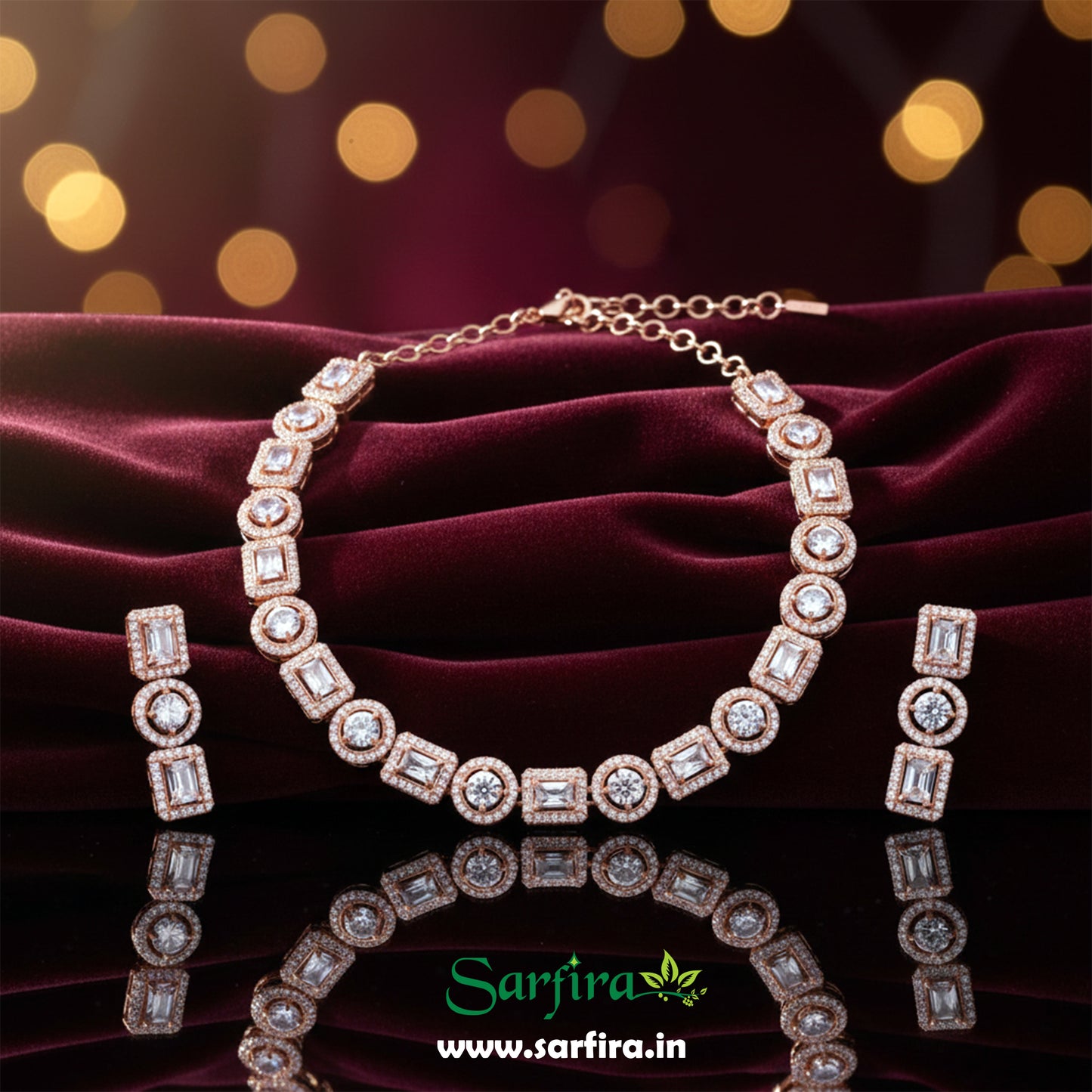 Rose Gold AD Geometric Necklace