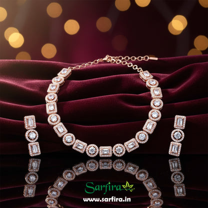 Rose Gold AD Geometric Necklace