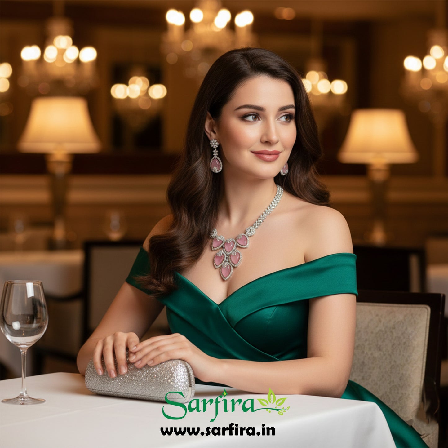 Light Pink Crystal Bridal Necklace Set for Women – Wedding & Party Jewelry