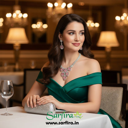 Light Pink Crystal Bridal Necklace Set for Women – Wedding & Party Jewelry