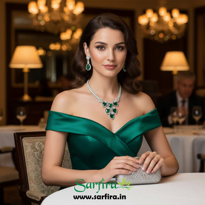 Green Crystal Bridal Necklace Set for Women – Wedding & Party Jewelry