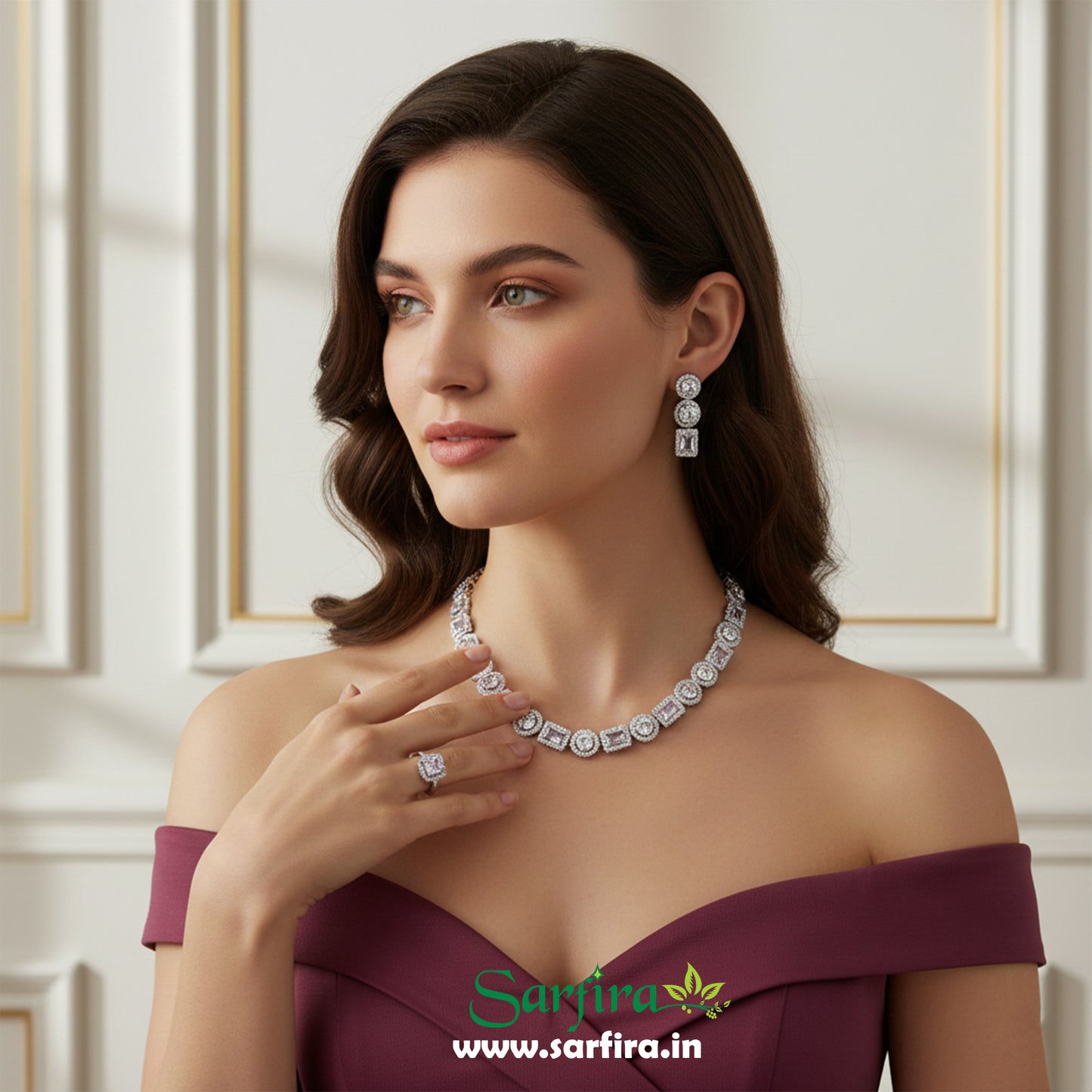 American Diamond Mixed Shape Necklace