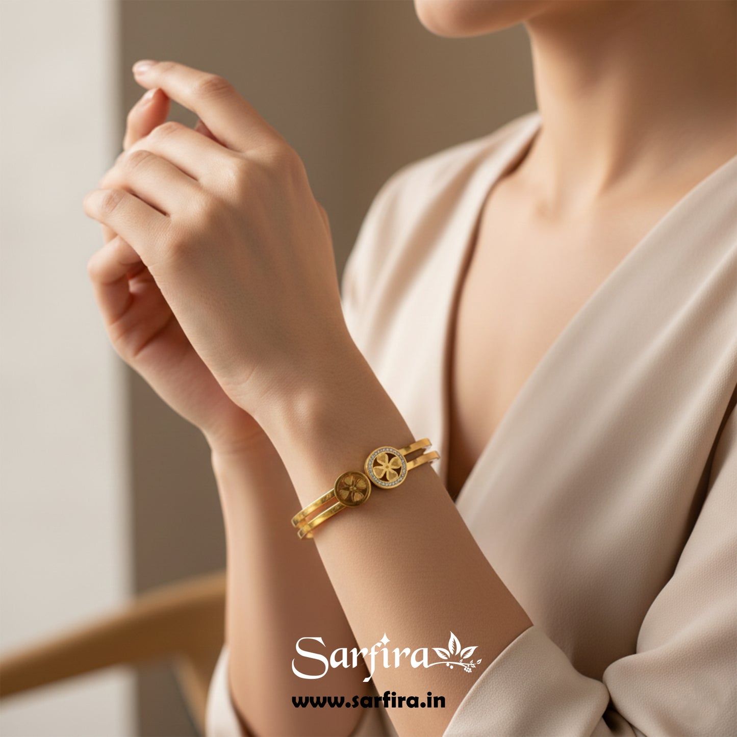 Dual Band Flower Kada Bracelet