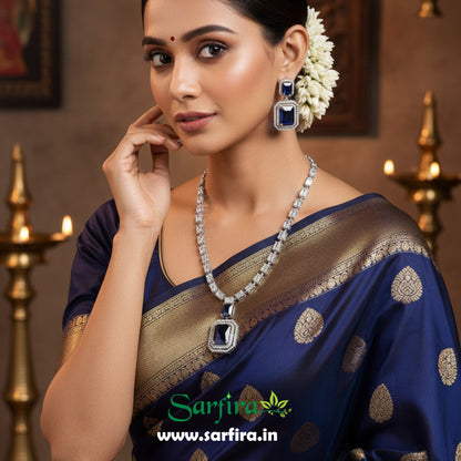 Blue Stone AD Big Drop Statement Necklace