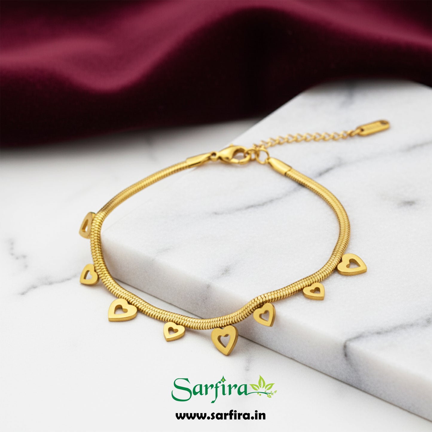 Open Heart Charm Snake Chain Bracelet