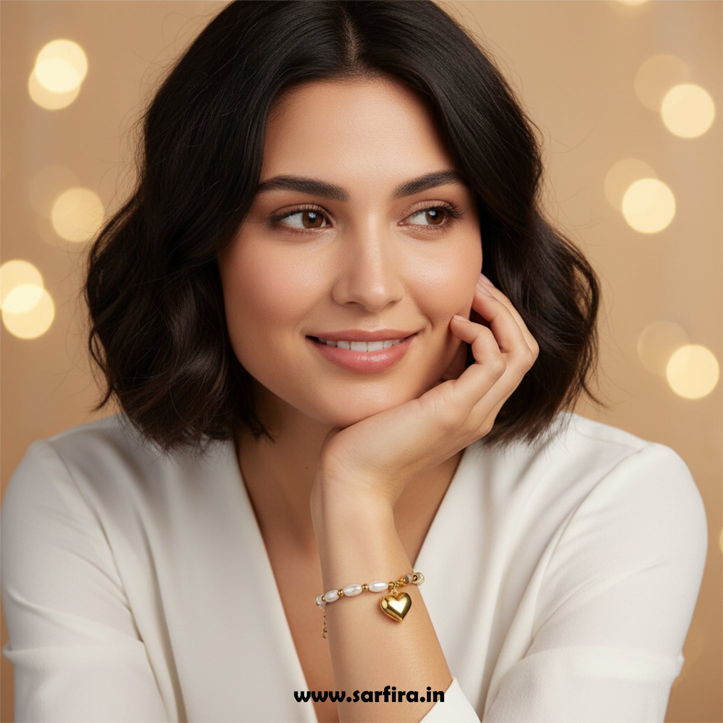 Anti-Tarnish Gold Half Pearl Half Leaf Bracelet