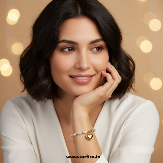 Anti-Tarnish Gold Half Pearl Half Leaf Bracelet