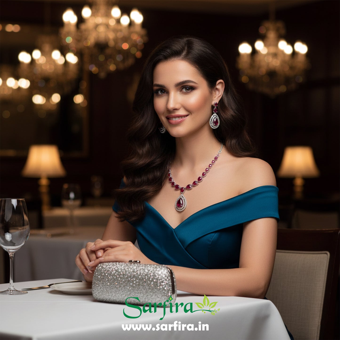 Red Stone Tear Drop Bridal & Party Wear Necklace