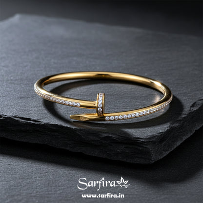 Gold CZ Studded Nail Kada Bracelet