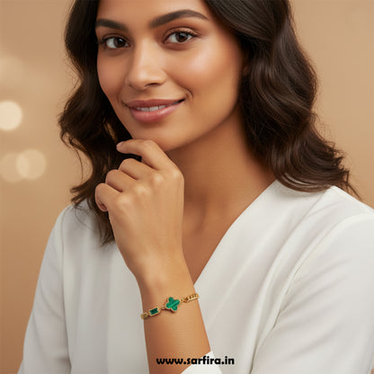 Green Flower Mini Square Stone Bracelet