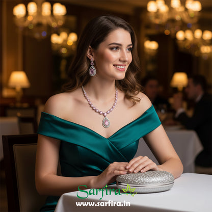 Light Pink Stone Long Drop Set