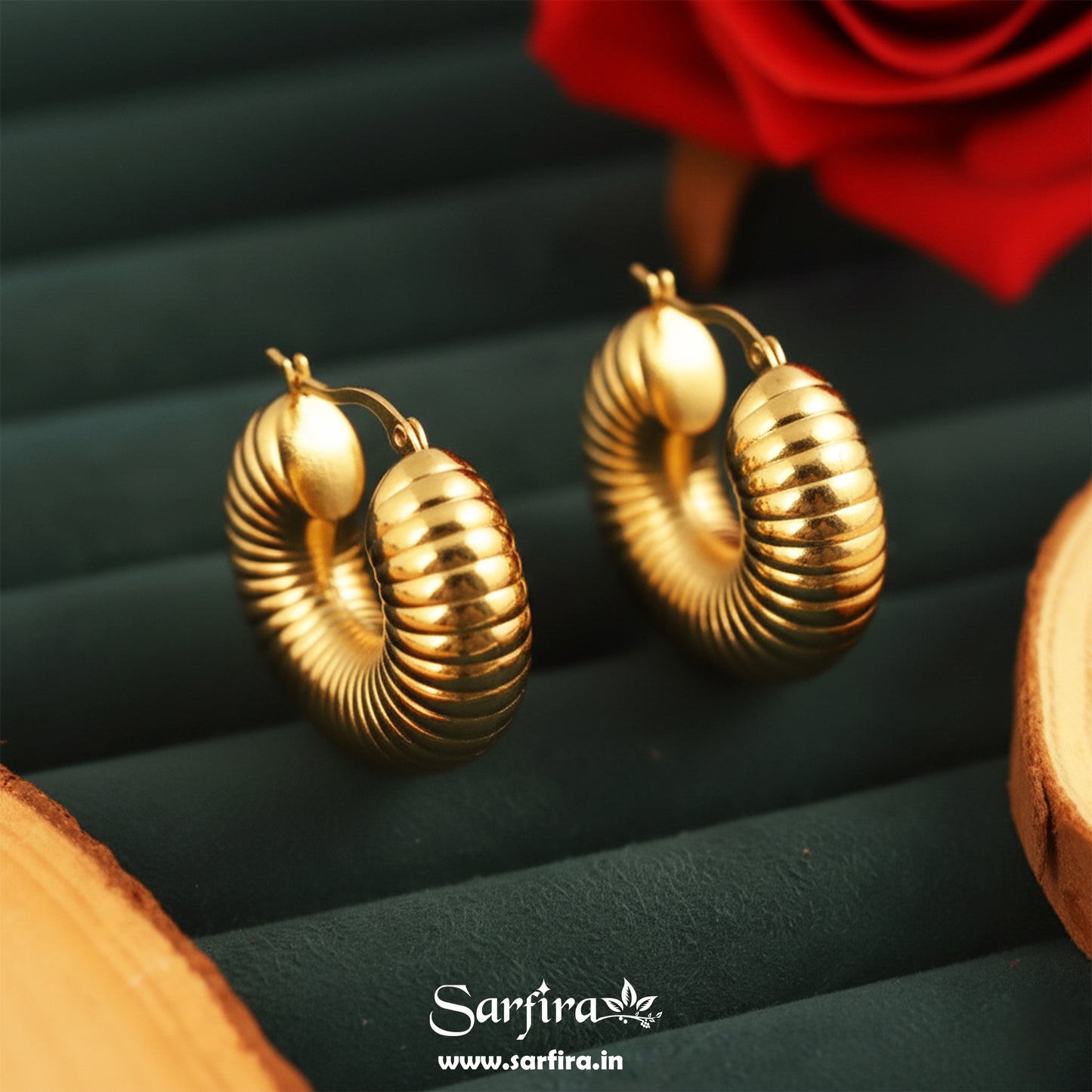 Gold Textured Dome Hoop Earrings