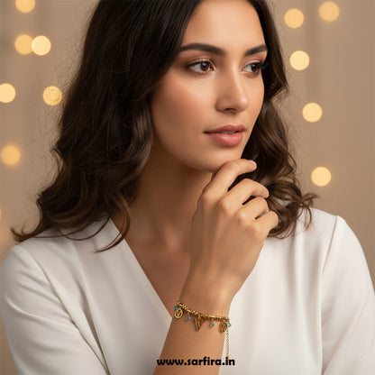 Initial V Charm Beaded Bracelet