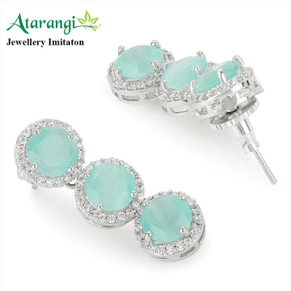 Mint Green Stone Necklace Set with Earrings – Wedding & Party Jewelry