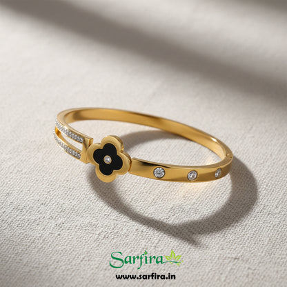 Black Flower Split Band Kada