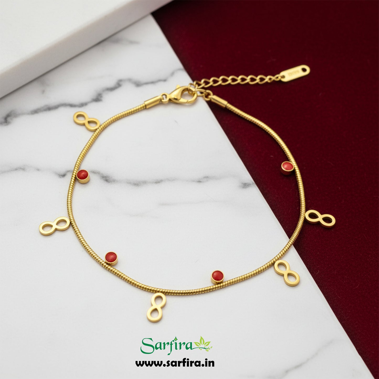 Infinity & Red Bead Snake Chain Bracelet