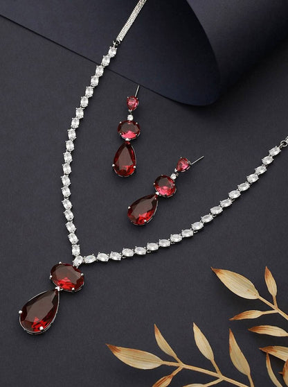 Red Teardrop Necklace Set – Elegant Bridal & Party Jewelry