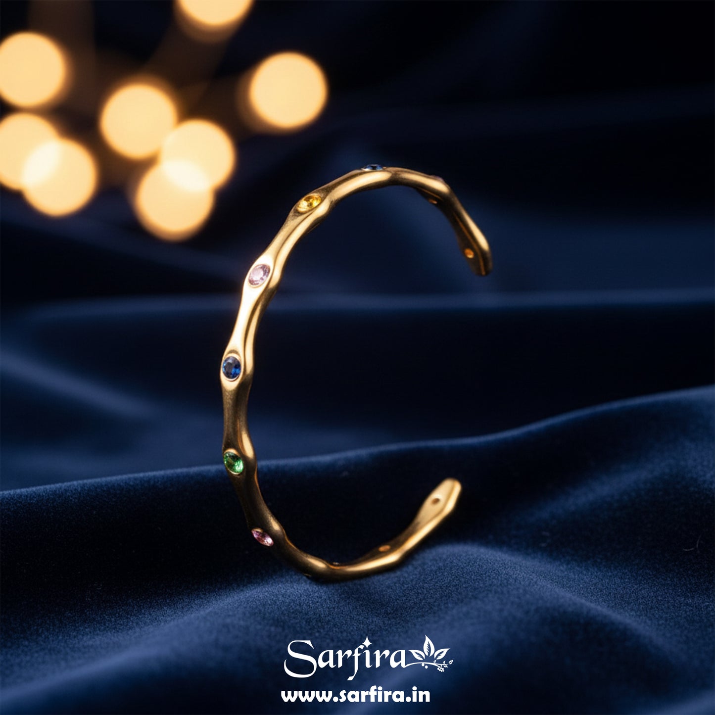 Multi-Color Stone Open Kada Bracelet