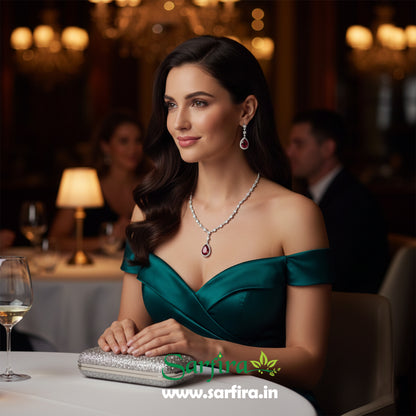 Red Stone AD Big Drop Statement Necklace