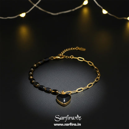 Two Side Black & Gold Heart Bracelet