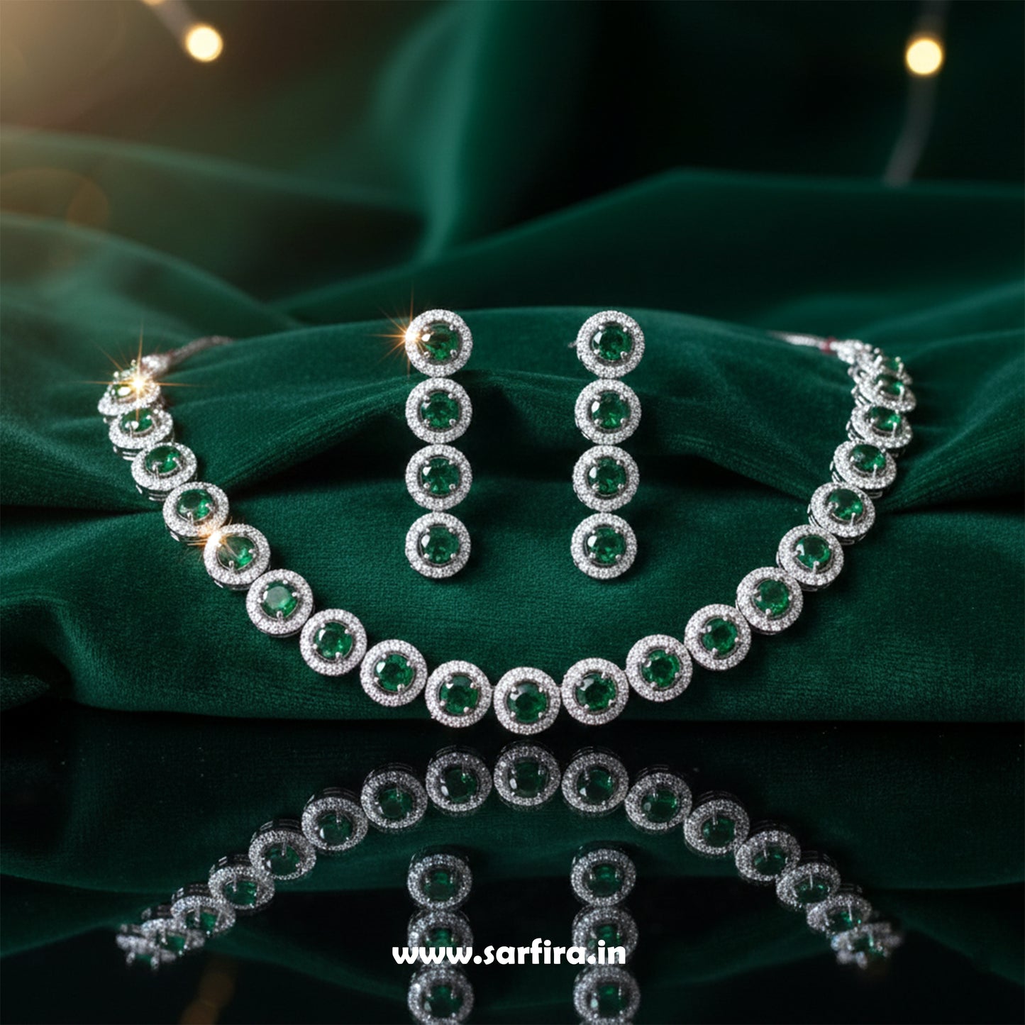 Green Stone Round Halo Necklace