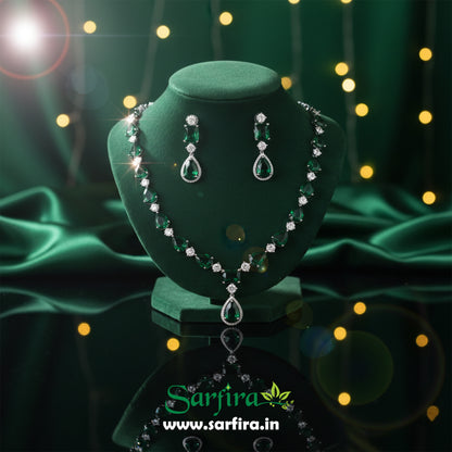 American Diamond Big Drop Wedding Necklace (Green)