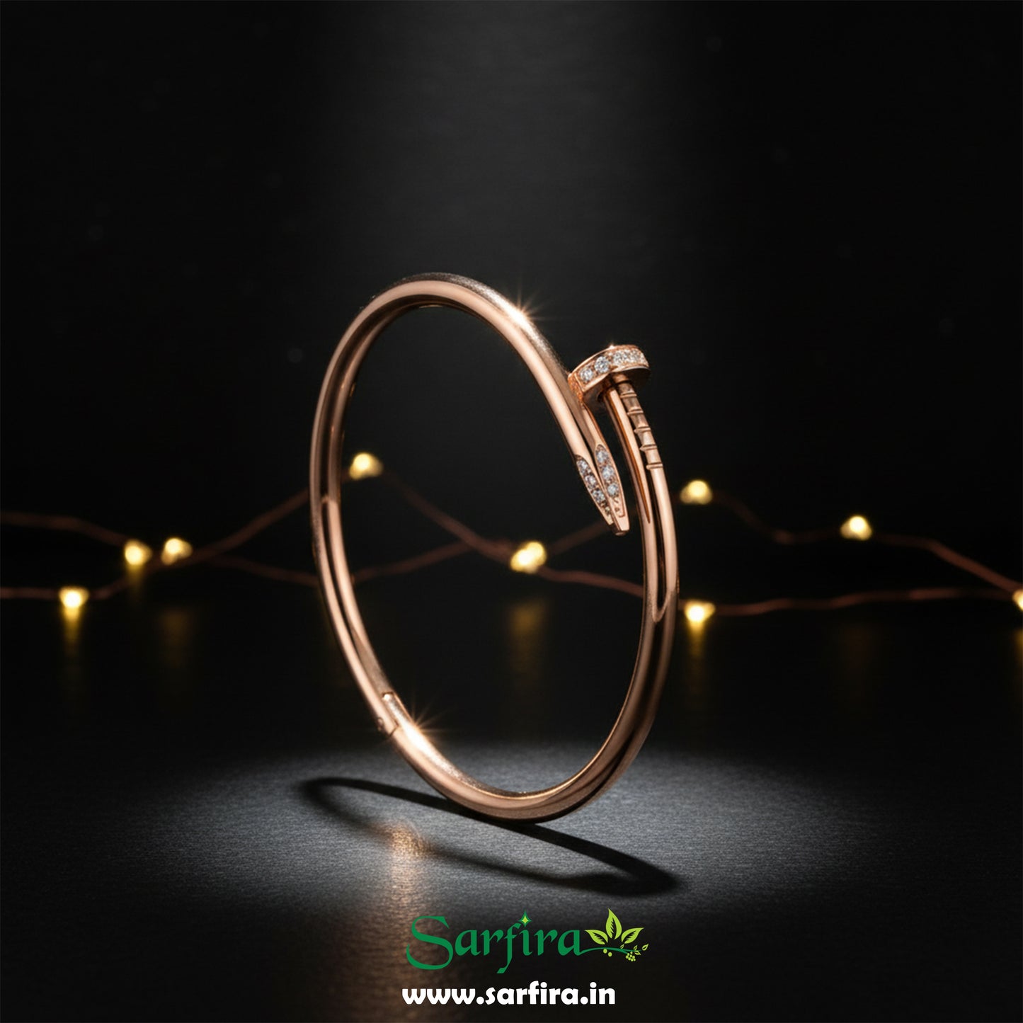 Rose Gold CZ Studded Nail Kada Bracelet