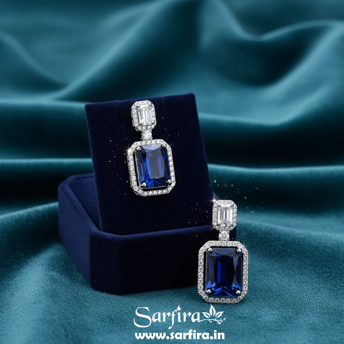 Blue Stone AD Big Drop Statement Necklace