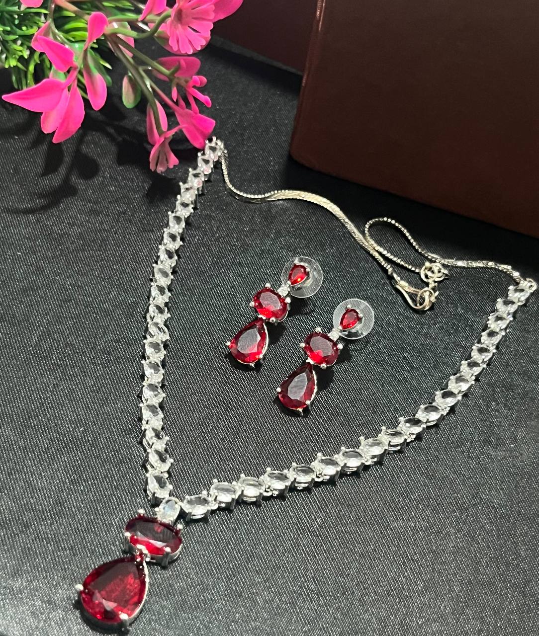 Red Teardrop Necklace Set – Elegant Bridal & Party Jewelry