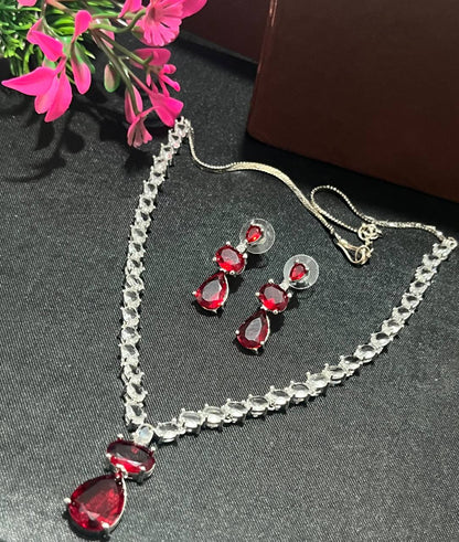 Red Teardrop Necklace Set – Elegant Bridal & Party Jewelry