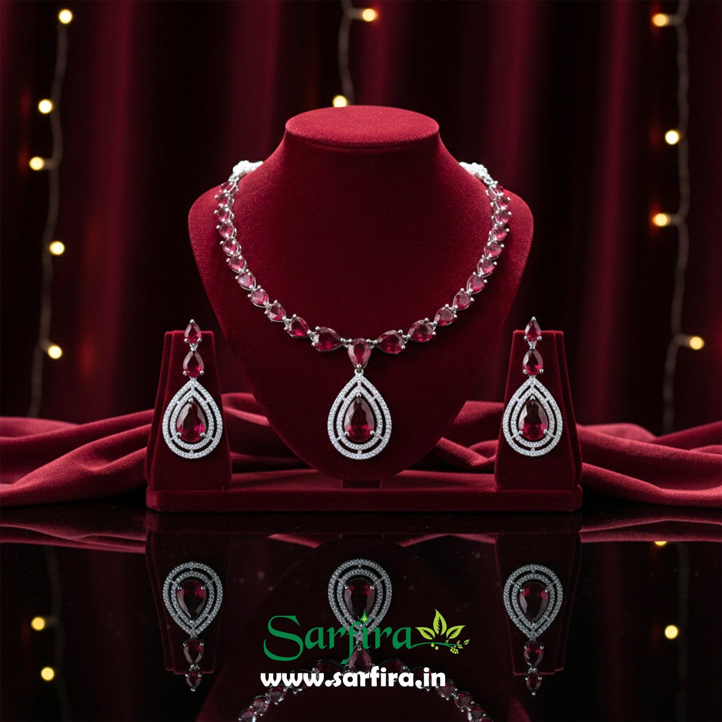 Red Stone Tear Drop Bridal & Party Wear Necklace