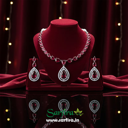 Red Stone Tear Drop Bridal & Party Wear Necklace