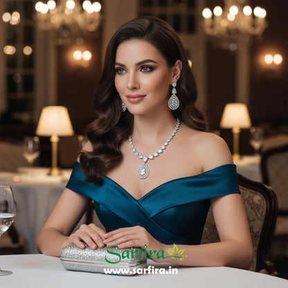 White Stone Bridal Necklace Set with Earrings – Elegant Wedding & Party Jewelry