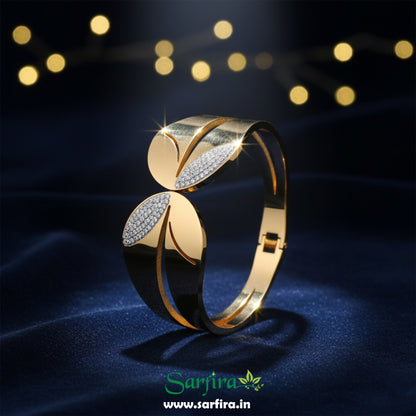 Two Side Leaf Overlap Cuff Bracelet (Kada)