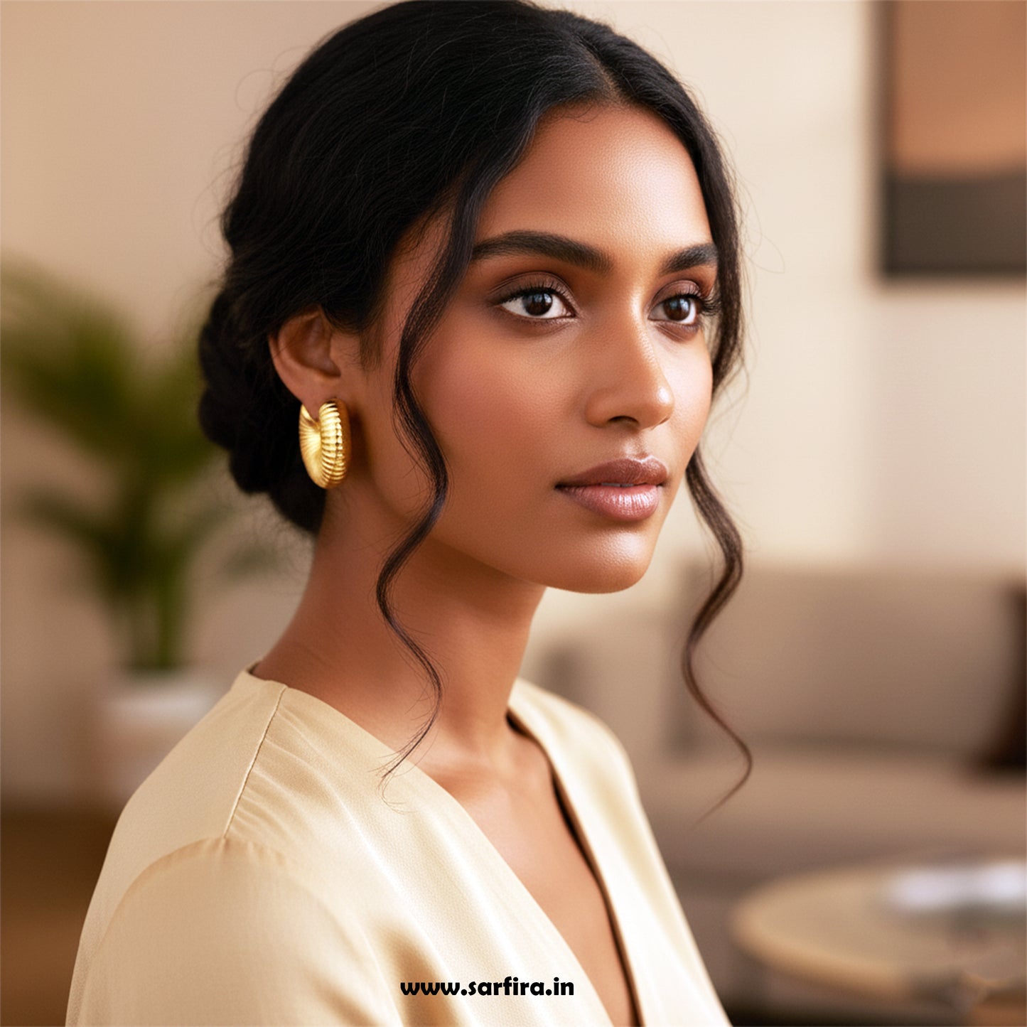 Gold Textured Dome Hoop Earrings