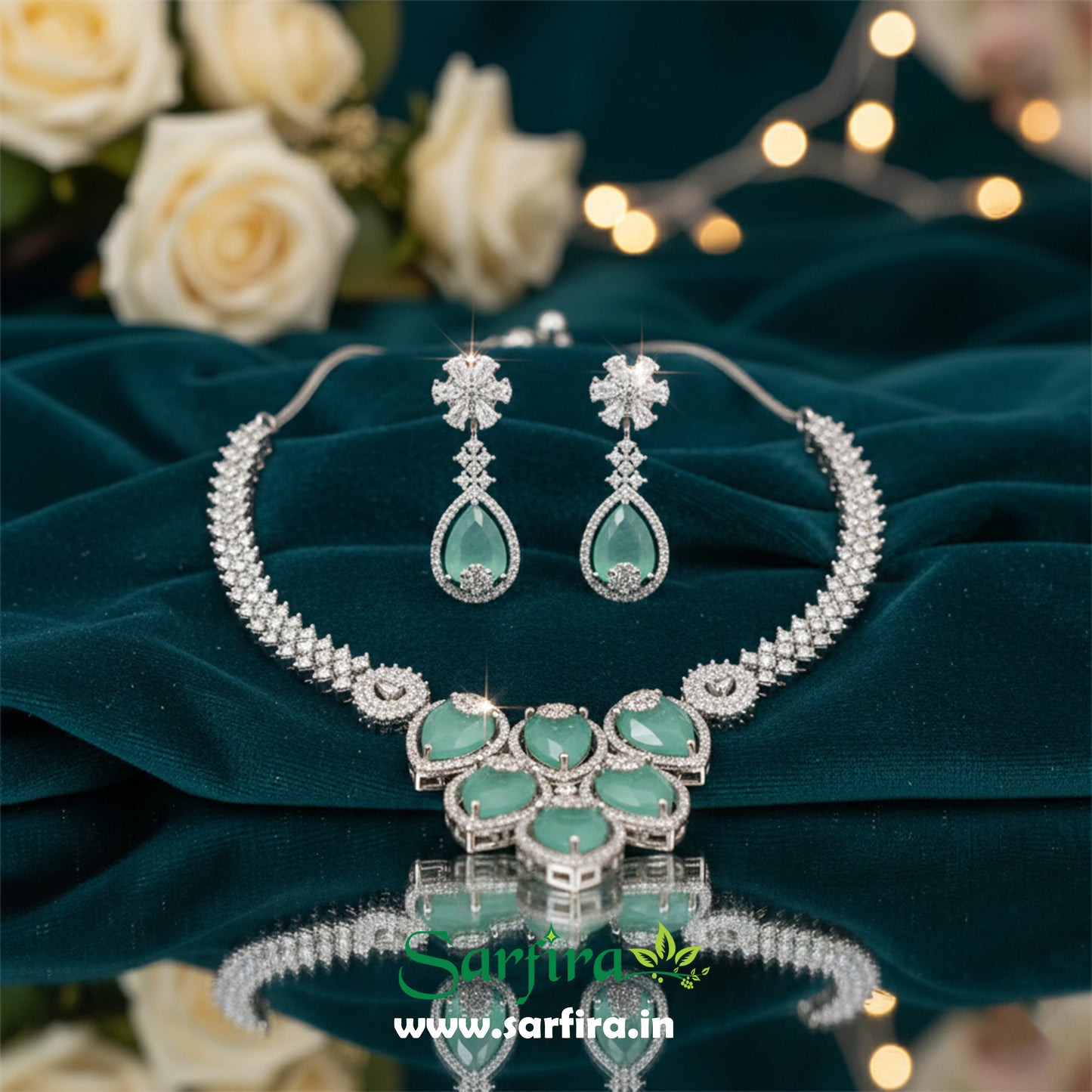 Pista Green Crystal Bridal Necklace Set for Women – Wedding & Party Jewelry