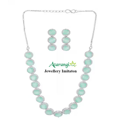 Mint Green Stone Necklace Set with Earrings – Wedding & Party Jewelry