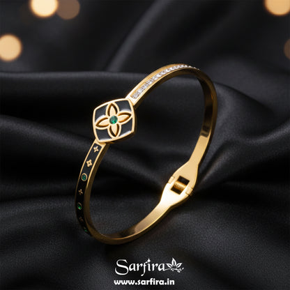 Black Enamel Flower Kada Bracelet