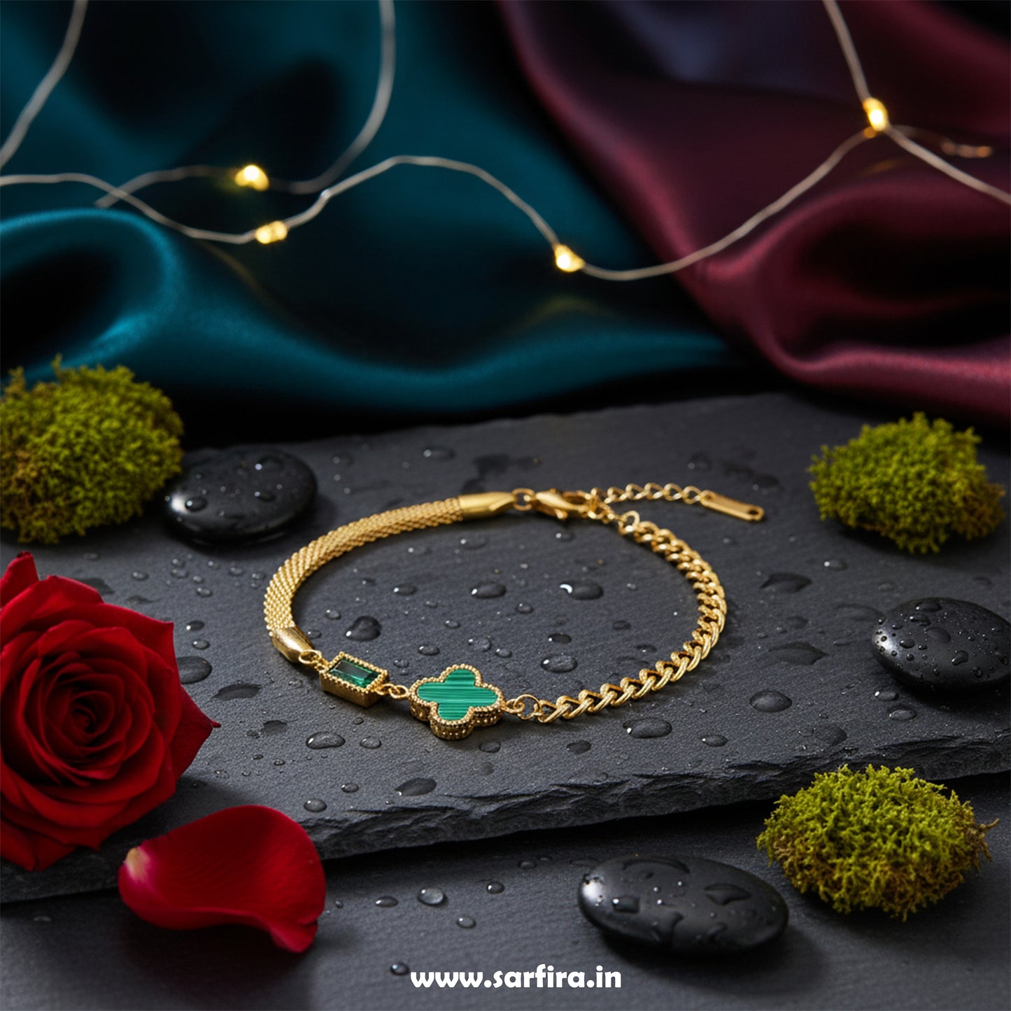 Green Flower Mini Square Stone Bracelet