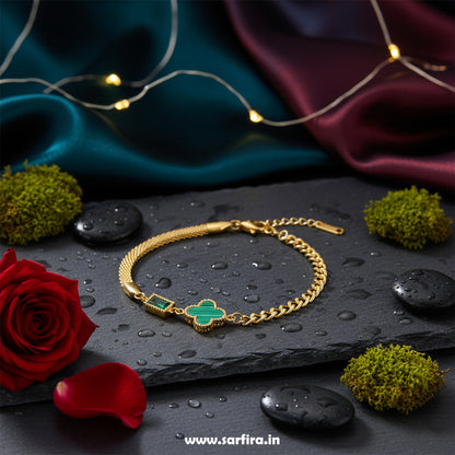 Green Flower Mini Square Stone Bracelet