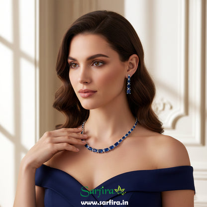 Blue Stone Rectangle Choker Set