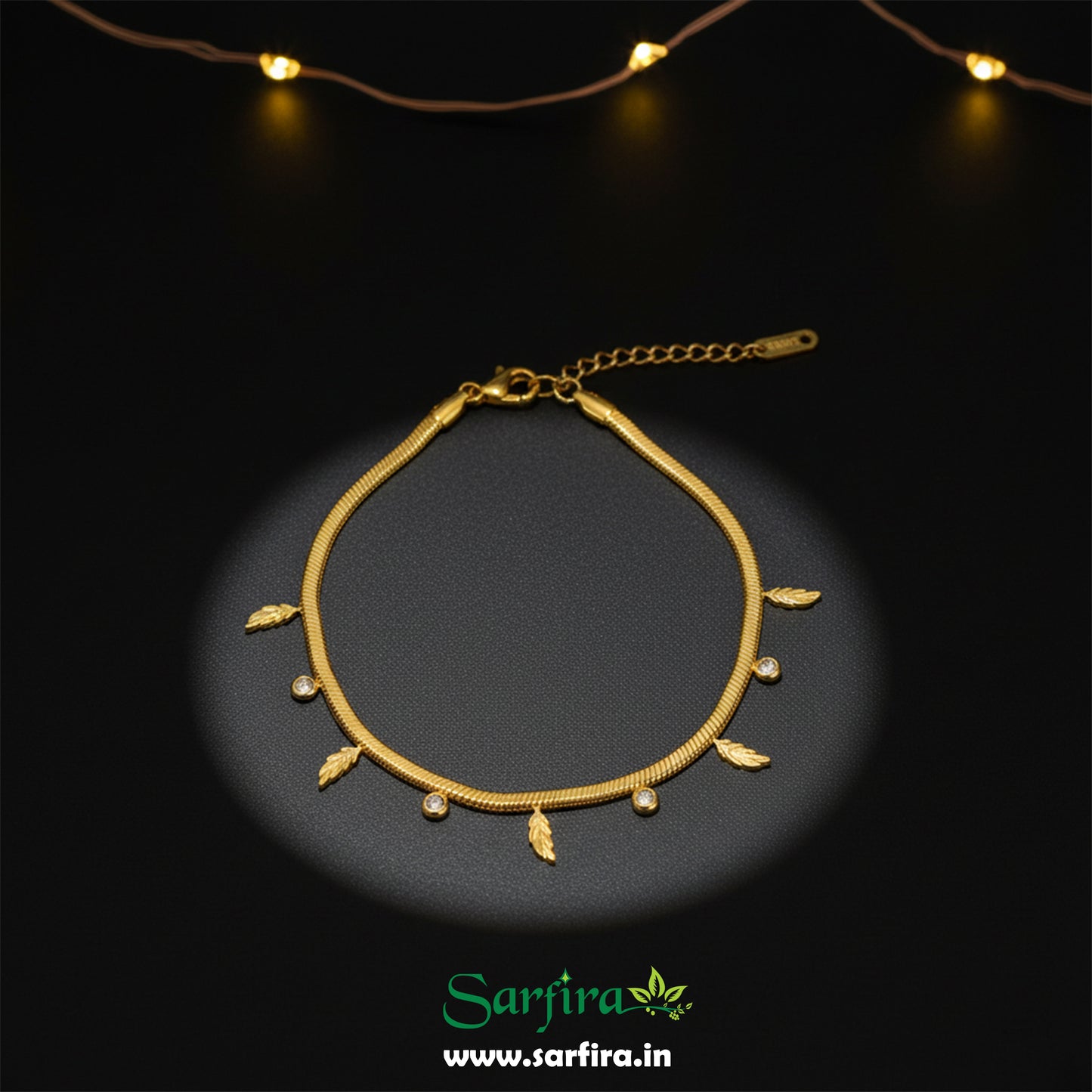 Leaf & CZ Snake Chain Bracelet