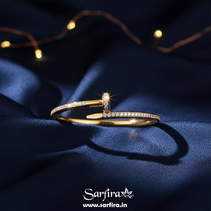 Gold CZ Studded Nail Kada Bracelet