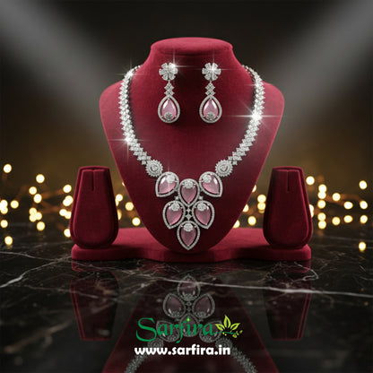 Light Pink Crystal Bridal Necklace Set for Women – Wedding & Party Jewelry