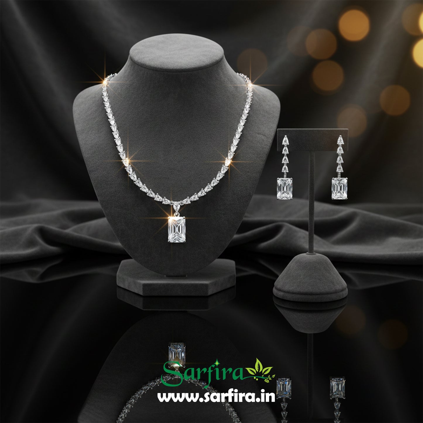 White American Diamond Rectangle Pendant Necklace