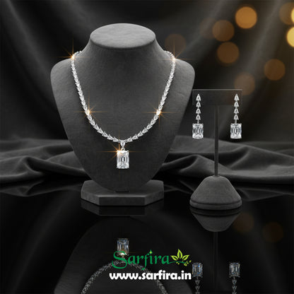 White American Diamond Rectangle Pendant Necklace