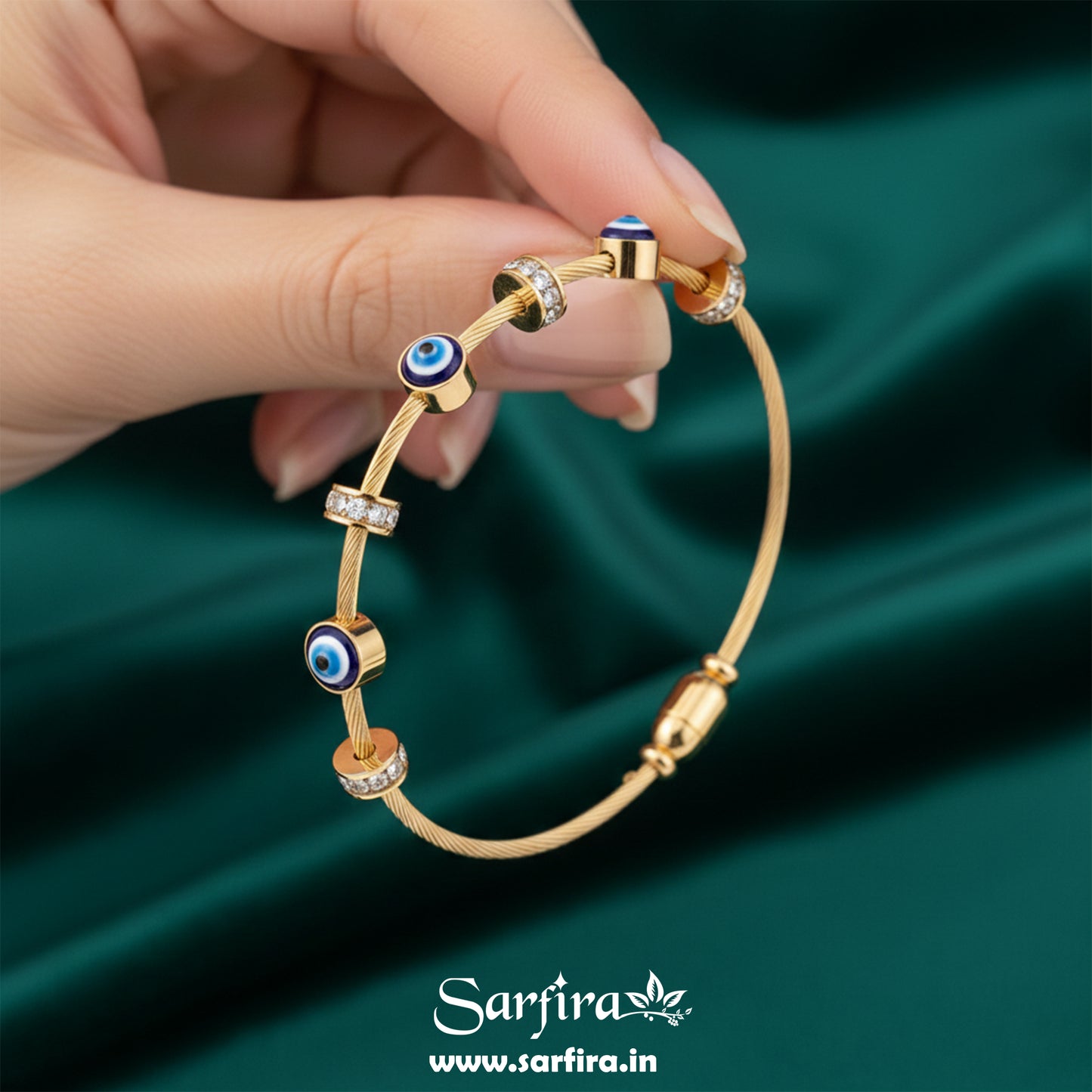 Evil Eye Beaded Cable Kada Bracelet